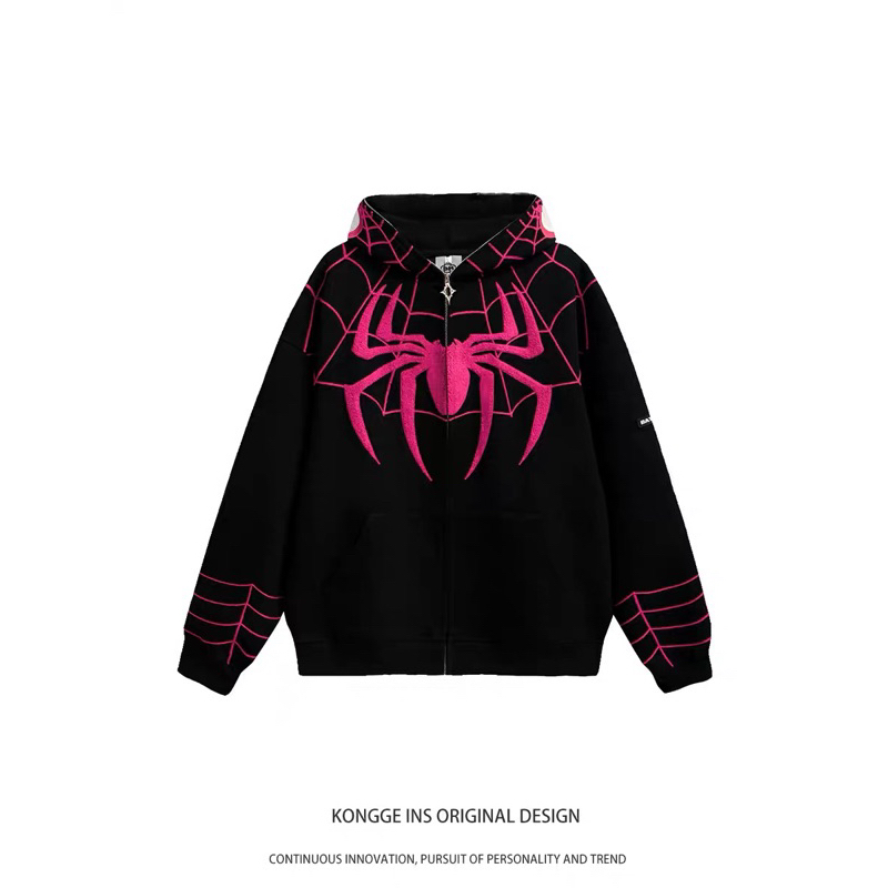 Áo khoác người nhện HÌNH THÊU 100% hot-hit kéo khoá hết lên mũ áo UNISEX nam - nữ