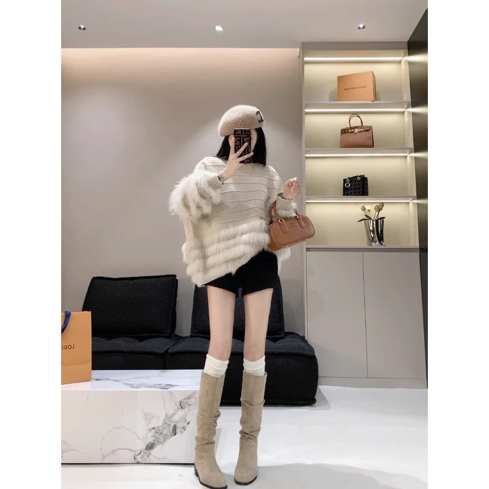 Áo len pha lông thỏ dáng rộng quảng châu PIKA.CLOTHINGG hàn quốc dễ thương, áo len lông dáng trùm mông