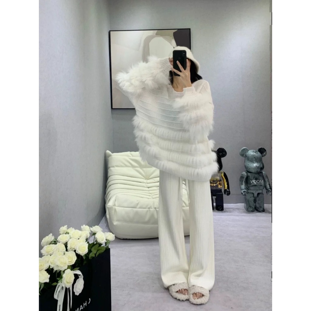 Áo len pha lông thỏ dáng rộng quảng châu PIKA.CLOTHINGG hàn quốc dễ thương, áo len lông dáng trùm mông