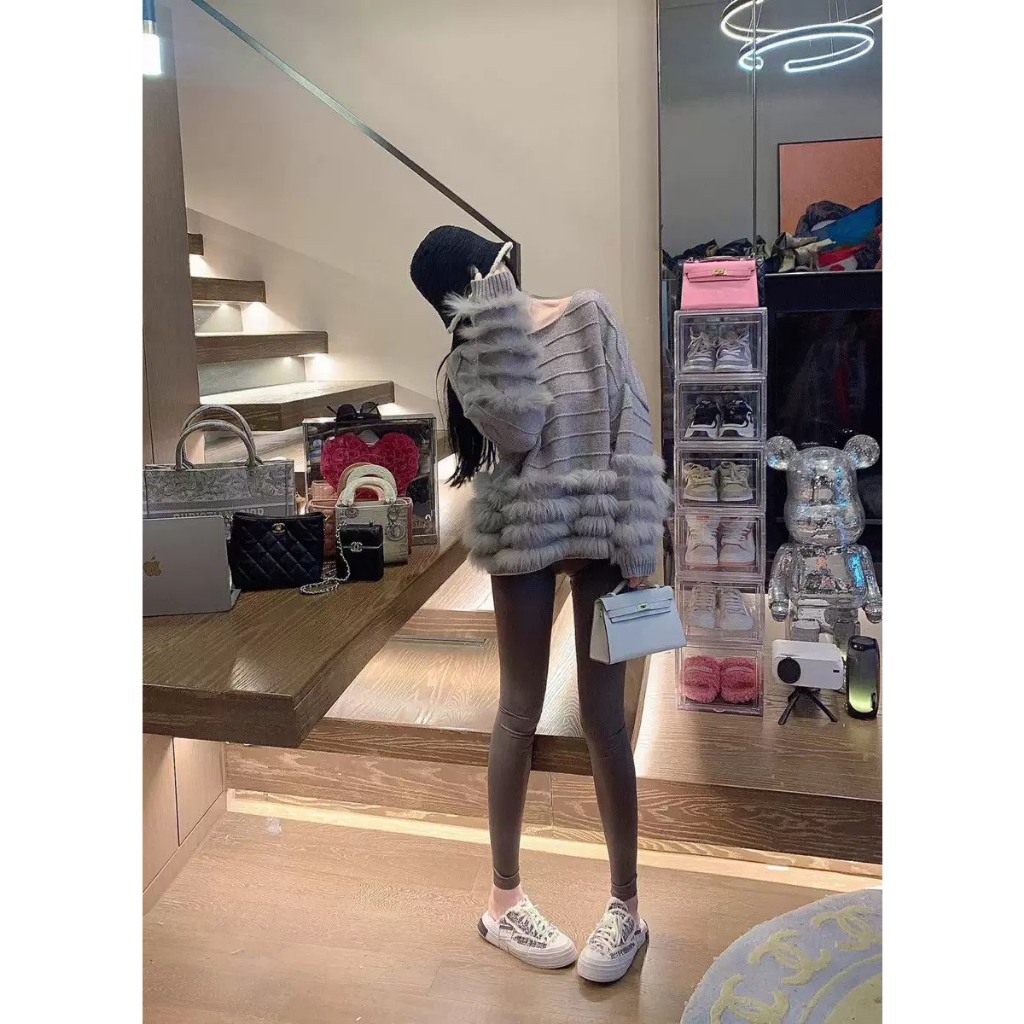 Áo len pha lông thỏ dáng rộng quảng châu PIKA.CLOTHINGG hàn quốc dễ thương, áo len lông dáng trùm mông