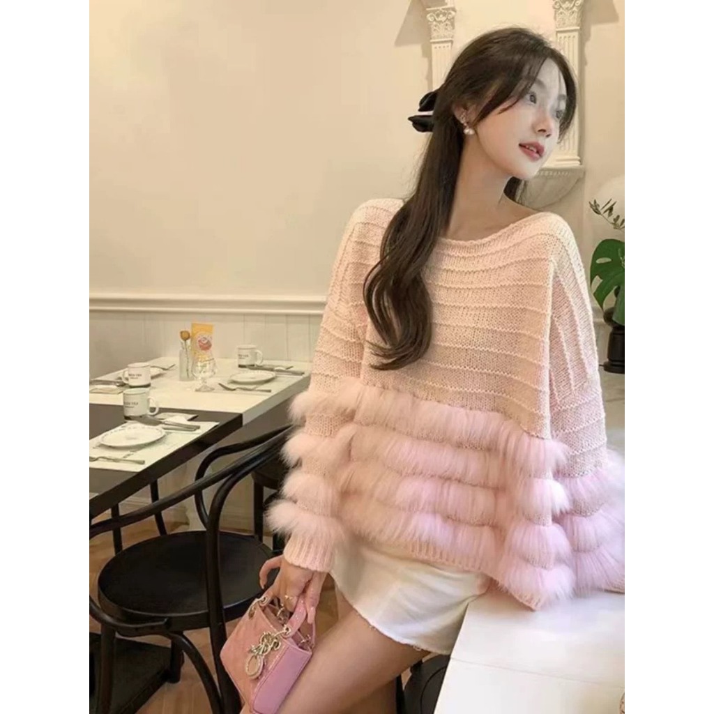 Áo len pha lông thỏ dáng rộng quảng châu PIKA.CLOTHINGG hàn quốc dễ thương, áo len lông dáng trùm mông