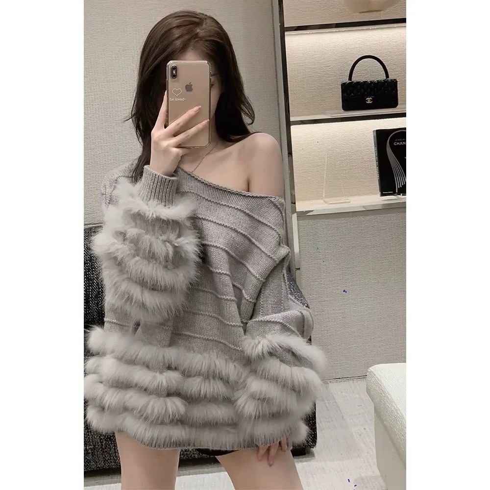 Áo len pha lông thỏ dáng rộng quảng châu PIKA.CLOTHINGG hàn quốc dễ thương, áo len lông dáng trùm mông