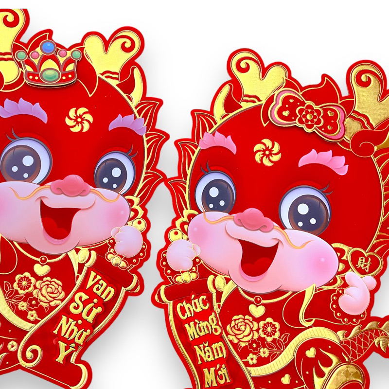 Set 2 Rồng Đỏ Nhung Thả Tim Nhũ Kim Mã 089-X