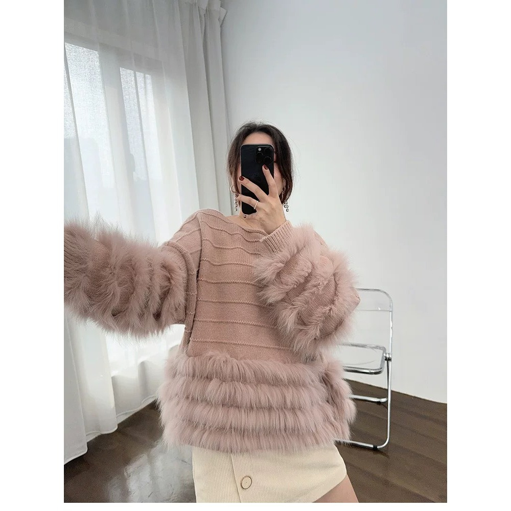 Áo len pha lông thỏ dáng rộng quảng châu PIKA.CLOTHINGG hàn quốc dễ thương, áo len lông dáng trùm mông