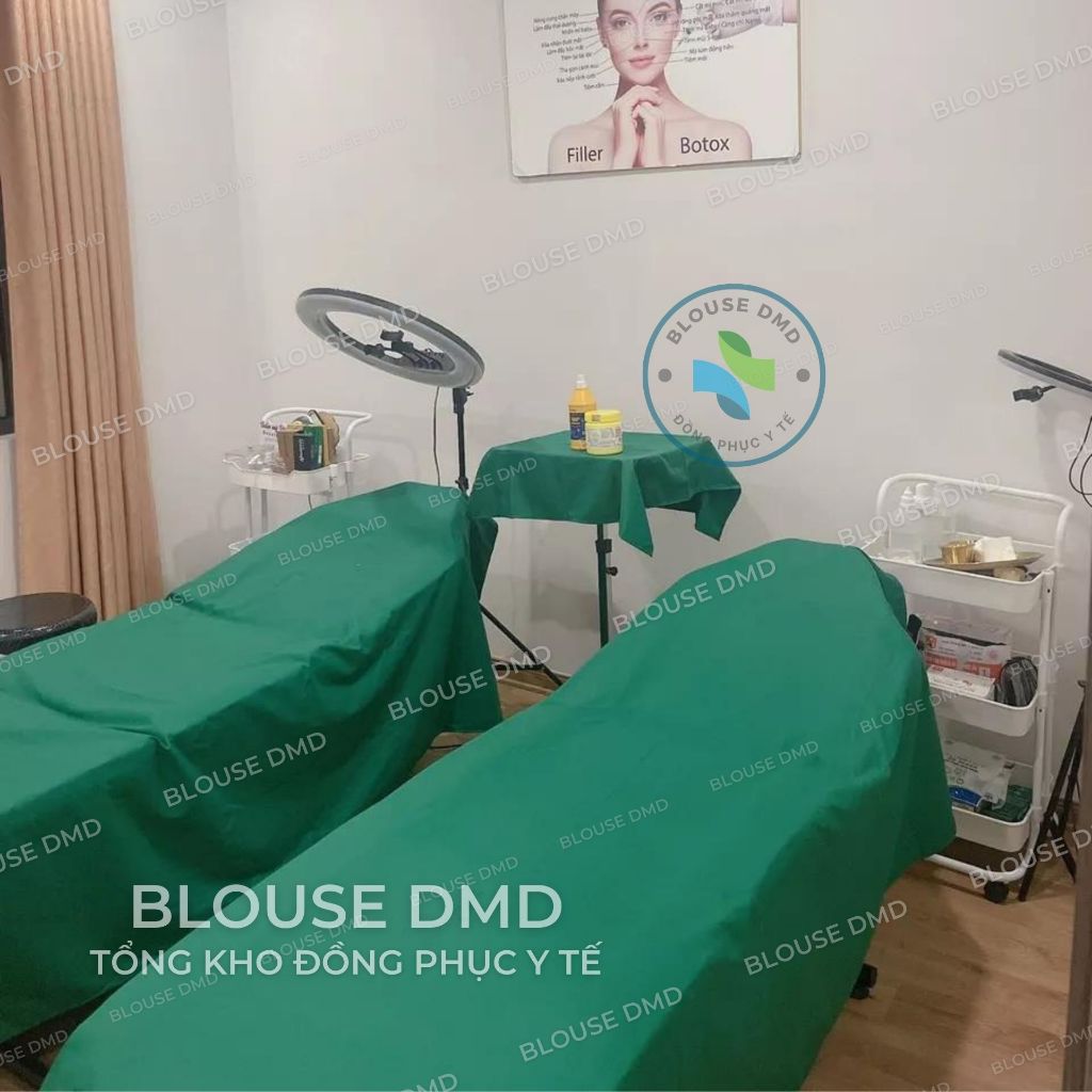 Ga phủ giường y tế - Spa, khăn tiểu phẫu, săng trải bàn tít phẫu thuật vải kaki dày dặn hàng đẹp màu xanh lá