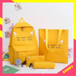SET Balo học sinh nữ Hàn Quốc 4 món hình tai mèo siêu dễ thương, balo đẹp giá rẻ thời trang - BL2503