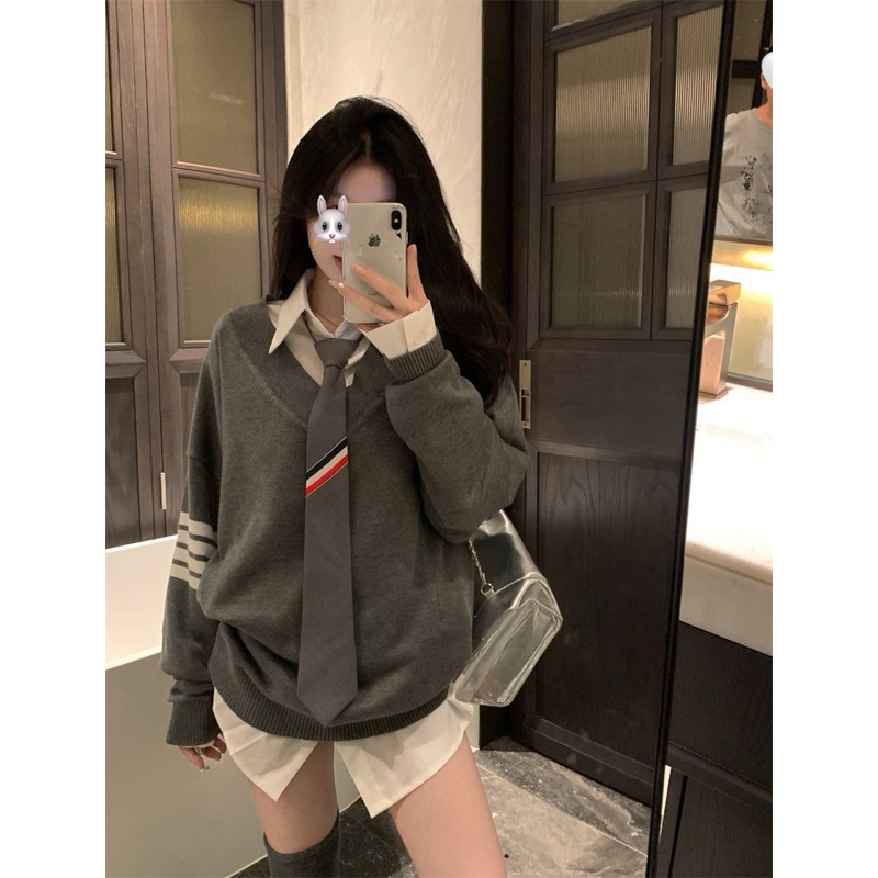 SET ÁO SƠ MI + ÁO LEN DÀI TAY ULZZANG