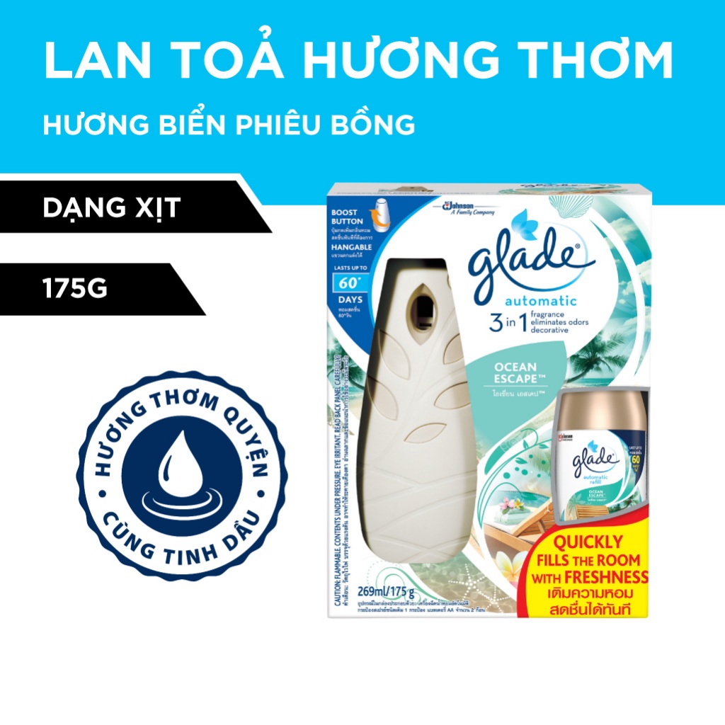 [COMBO MỚI] Combo Glade Bộ Máy và Lõi Xịt Tự Động Biển Phiêu Bồng 175G & Lõi Xịt Tự Động Anh Đào Lily 175G