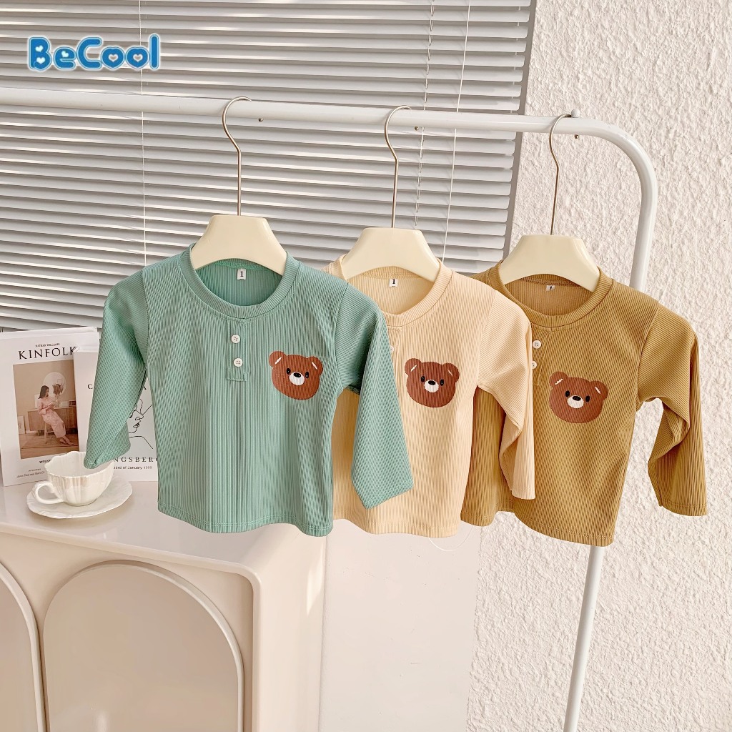 Đồ Bộ Bé Trai Bé Gái In Hình Mặt Gấu Chất Cotton Gân Cao Cấp,Set Đồ Ngủ Cho Bé Từ 8-18kg