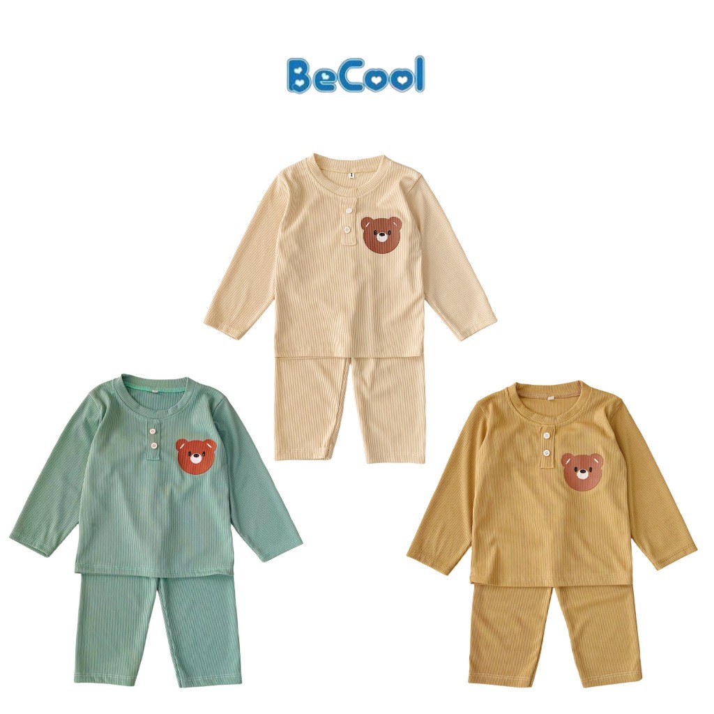 Đồ Bộ Bé Trai Bé Gái In Hình Mặt Gấu Chất Cotton Gân Cao Cấp,Set Đồ Ngủ Cho Bé Từ 8-18kg