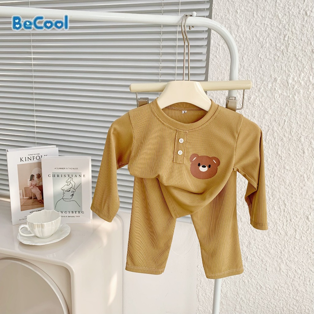 Đồ Bộ Bé Trai Bé Gái In Hình Mặt Gấu Chất Cotton Gân Cao Cấp,Set Đồ Ngủ Cho Bé Từ 8-18kg