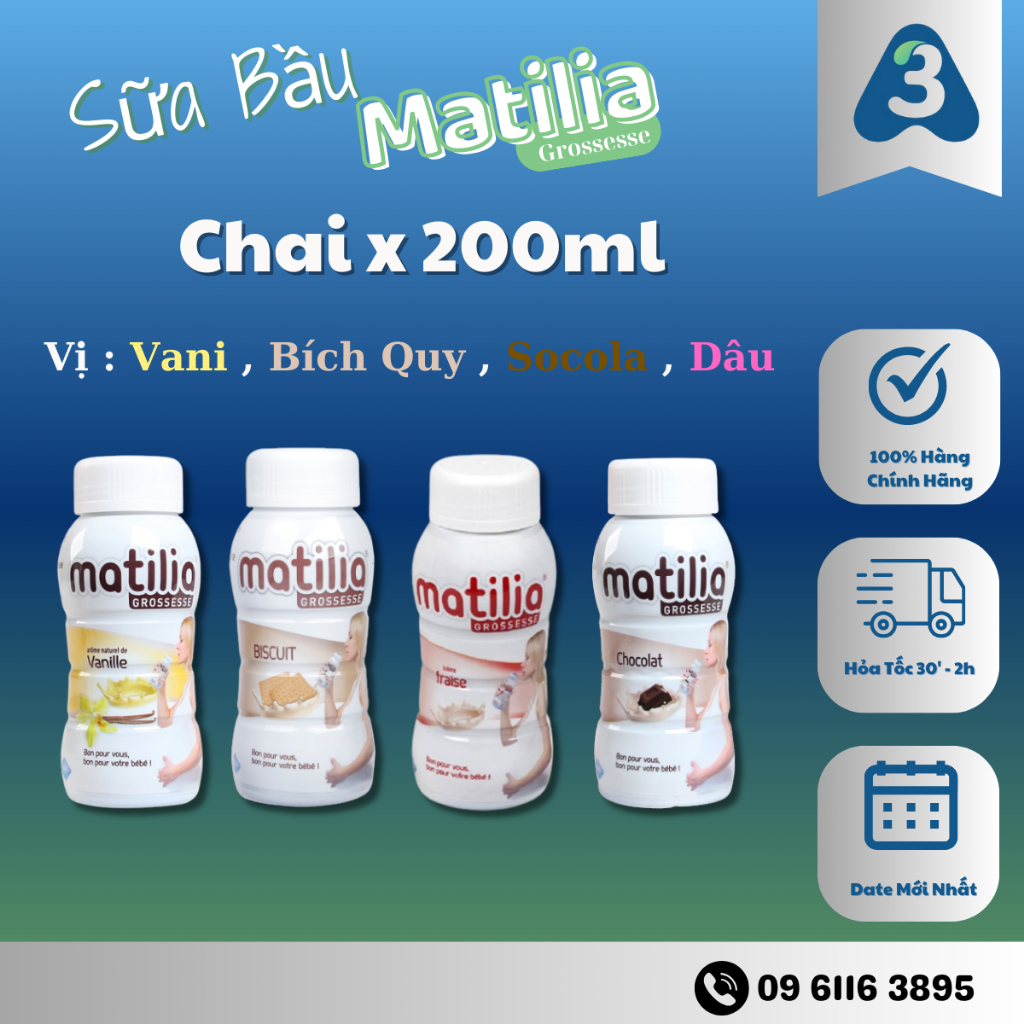 Sữa bầu Matilia Pháp đủ vị 200ml - Mẹ khỏe, bé thông minh