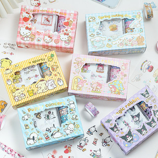 Bộ Sticker 4 băng keo washitape 4 hình dán nhãn dán trang trí hoạt hình Sanrio Kuromi Melody Cinnamoroll Kitty Pompurin