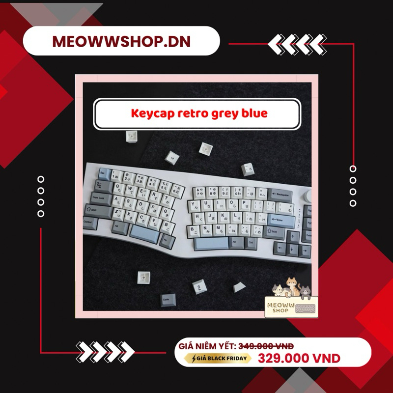 Keycap Retro Grey Blue Cherry Profile chơi được nhiều layout giá rẻ