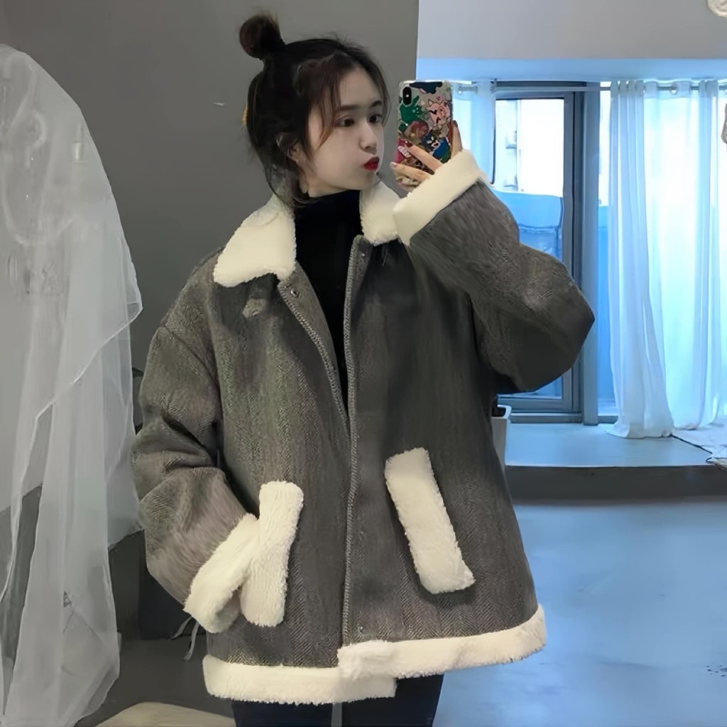 Áo Khoác Lót Lông Siêu Ấm Mùa Đồng , Áo Khoác Lot Lông Siêu Xinh A43