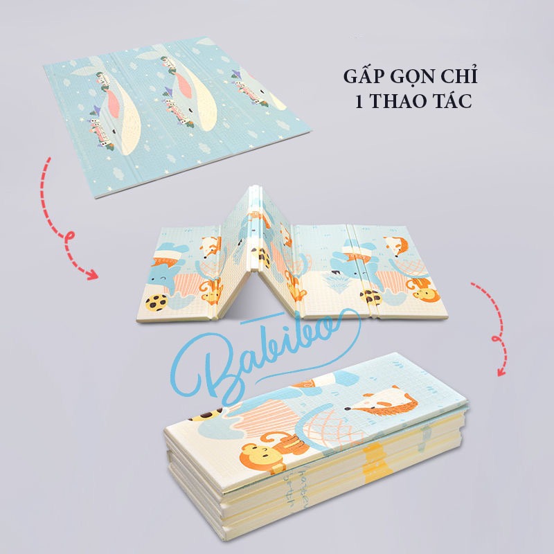 Thảm xốp cho bé XPE, xốp trải sàn phủ silicon 2 mặt cao cấp 1.8x2m cho bé chơi thoải mái gấp gọn -BabiboKids