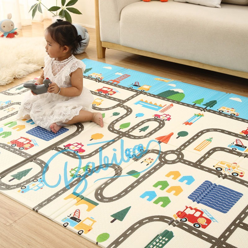 Thảm xốp cho bé XPE, xốp trải sàn phủ silicon 2 mặt cao cấp 1.8x2m cho bé chơi thoải mái gấp gọn -BabiboKids