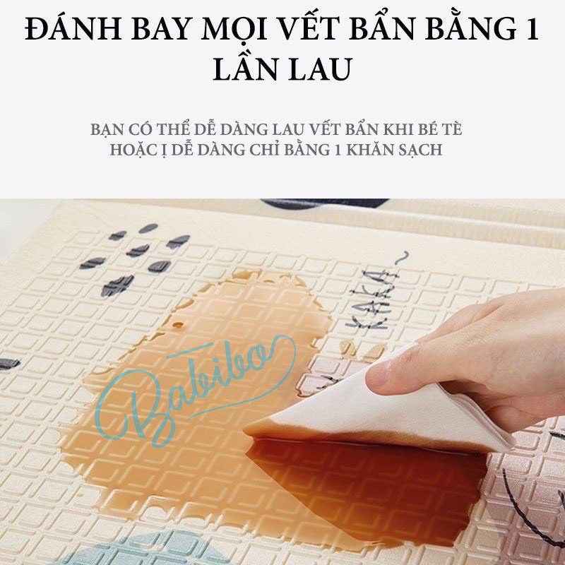 Thảm xốp cho bé XPE, xốp trải sàn phủ silicon 2 mặt cao cấp 1.8x2m cho bé chơi thoải mái gấp gọn -BabiboKids