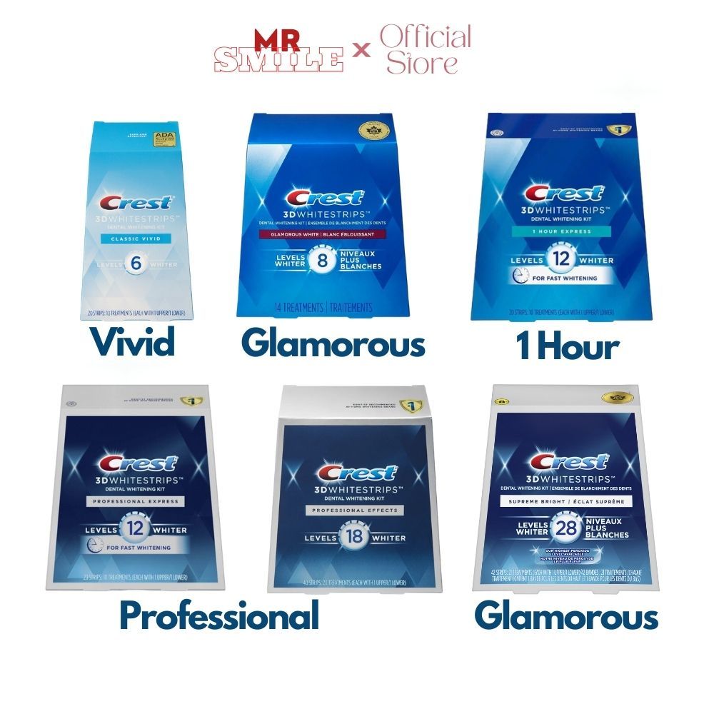 Miếng dán trắng răng Crest Professional, Vivid, Glamorous, Supreme Bright