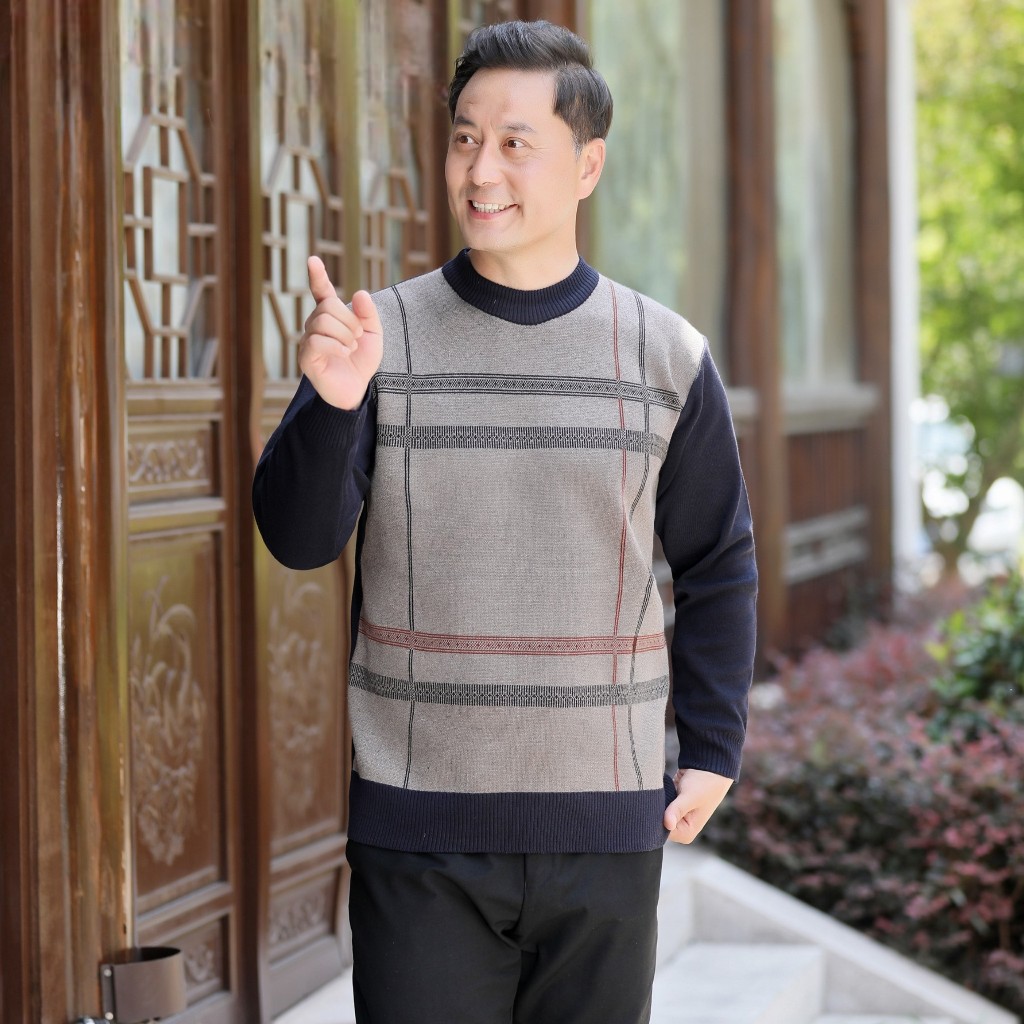 Áo Len Cho Bố hàng Quảng châu| Áo Len Trung Niên Cổ Tròn AL082
