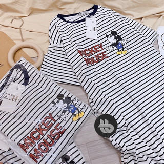 Đầm suông, váy thun dáng dài cổ tròn in hoạ tiết micky kẻ form rộng tay ngắn thời trang