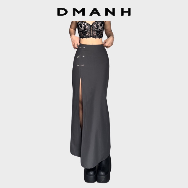 𝐃𝐦𝐚𝐧𝐡 - V5 Chân váy Ghim Băng Xẻ Tà SIÊU DÀI Xám Đậm 95cm 105cm