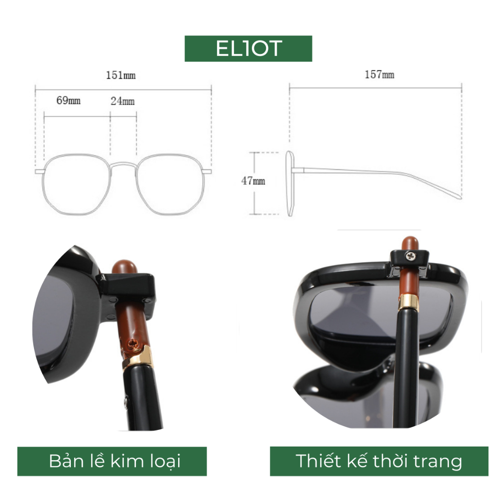 Gọng kính chữ nhật ELIOT Eyewear kính mắt nam nữ tròng kính chống ánh sáng xanh phong cách thời trang Unisex 13101