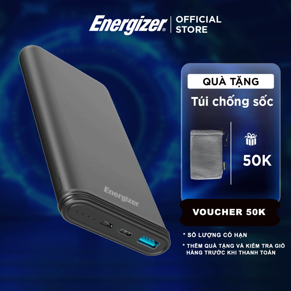 Sạc dự phòng Energizer 10000mAh UE10053/UE10026 - Thiết kế gọn nhẹ, tích hợp 2 cổng outputs - Hàng chính hãng