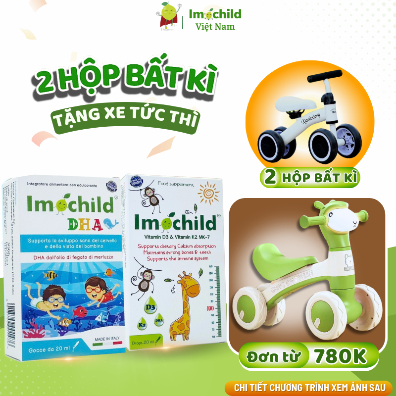 Combo 2 Hộp D3 k2 Mk7 Và DHA Giúp Bé Cao Lớn Thông Minh - IMOCHILD Kiện 2 Hộp