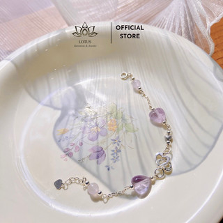 Lắc tay bạc S925 Đá trái tim Thạch anh Tím Lavender