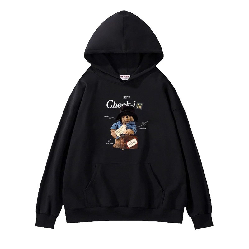 Áo hoodie nỉ bông unisex Check - In form suông Byjolievn