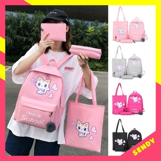 SET Balo học sinh nữ Hàn Quốc 4 món hình mèo siêu đáng yêu, balo đẹp giá rẻ thời trang - BL2504