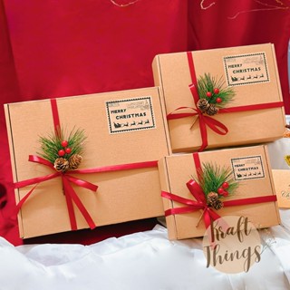 Hộp đựng quà kraft Merry Christmas - Hộp quà tặng giáng sinh kèm rơm lót 