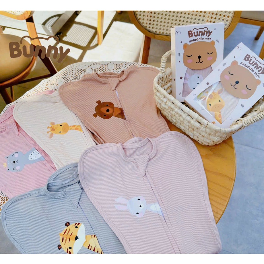 Nhộng chũn cho bé sơ sinh ngủ ngon Bunny vải tăm lụa Hàn Quốc chũn quấn cho bé cao cấp