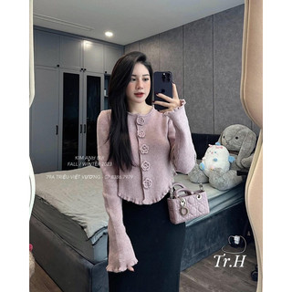Áo len đính hoa nổi kim anh bùi tím pastel