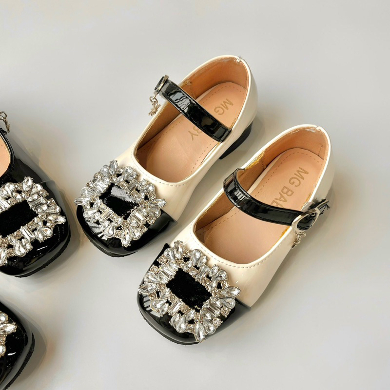 Giày Búp Bê Cho Bé-Giày Búp Bê Da Bóng Mũi Giày Đính Đá Lấp Lánh Sang Trọng Quai Ngang Cho Bé Gái