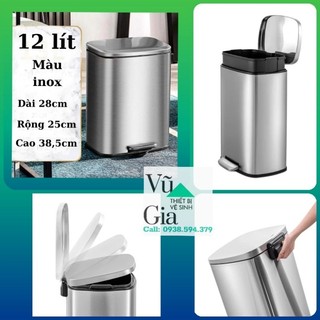 Thùng rác inox đạp chân 12L có trợ lực