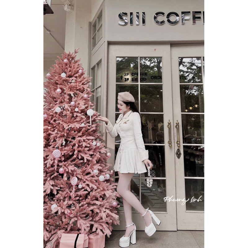 Váy Dạ Cúc Cổ Nơ Xinh Xỉu
