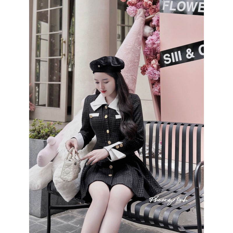 Váy Dạ Cúc Cổ Nơ Xinh Xỉu