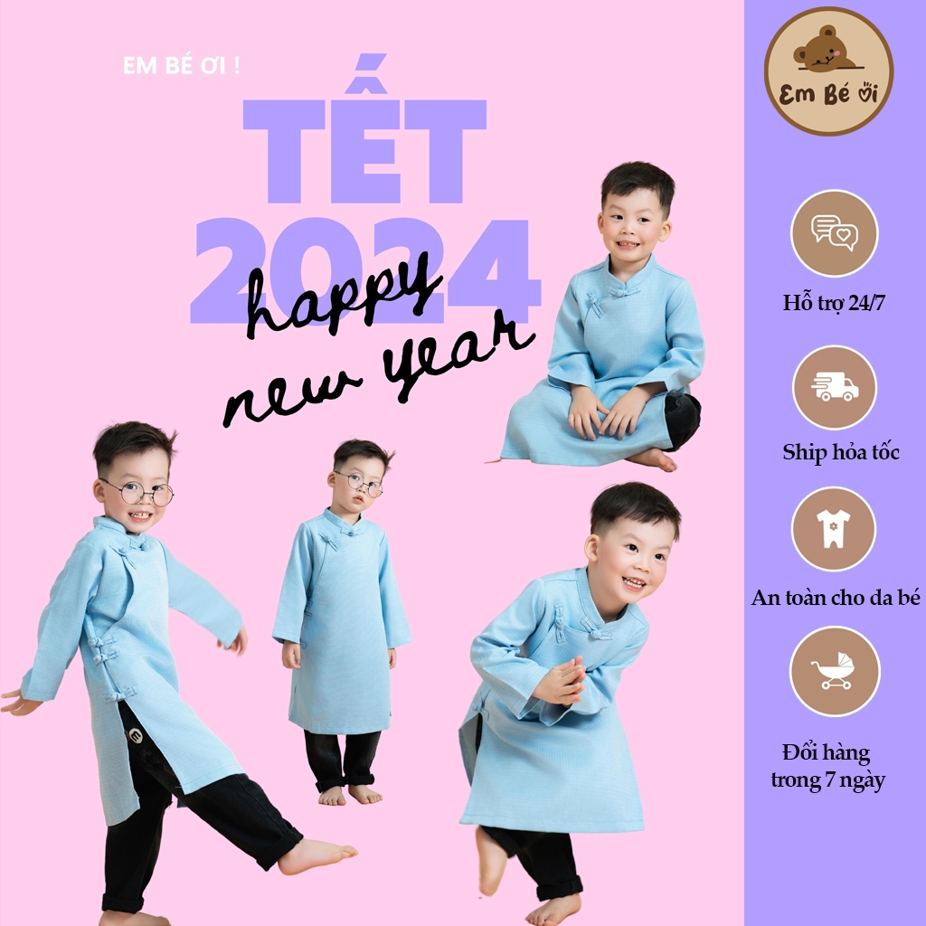 Áo dài tết bé trai , đồ Tết truyền thống cho em bé trái, áo dài chất liệu bamboo - AD03