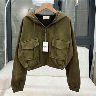  ÁO KHOÁC DA LỘN QC CAO CÓ NÓN CROPTOP 