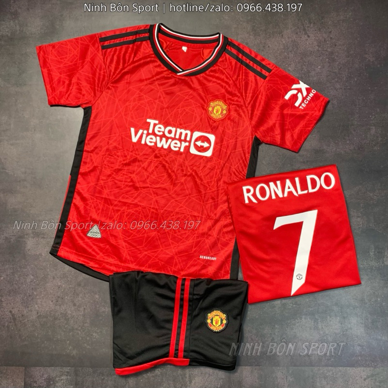 Quần Áo Bóng Đá (Trẻ Em 13-47kg) Manchester United Sân Nhà 2023/2024 - In Sẵn Cr7 - Vải Gai Mịn Cao Cấp