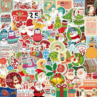 Set 100 sticker giáng sinh dễ thương graffiti dán trang trí xe hơi / xe đạp / va li phong cách retro