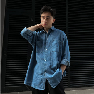 Áo sơ mi dài tay demin jean Kun shop áo sơ mi nam tay dài chất jean from rộng kun shop unisex