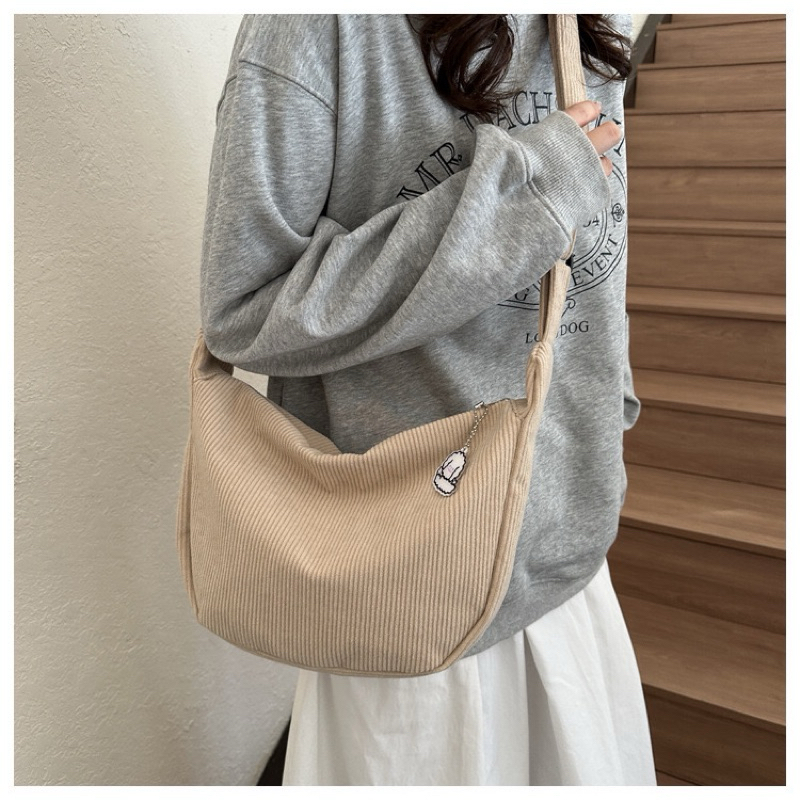 Túi Đeo Chéo Vải Nhung Kẻ Sọc Mùa Đông Basic Dễ Phối Đồ