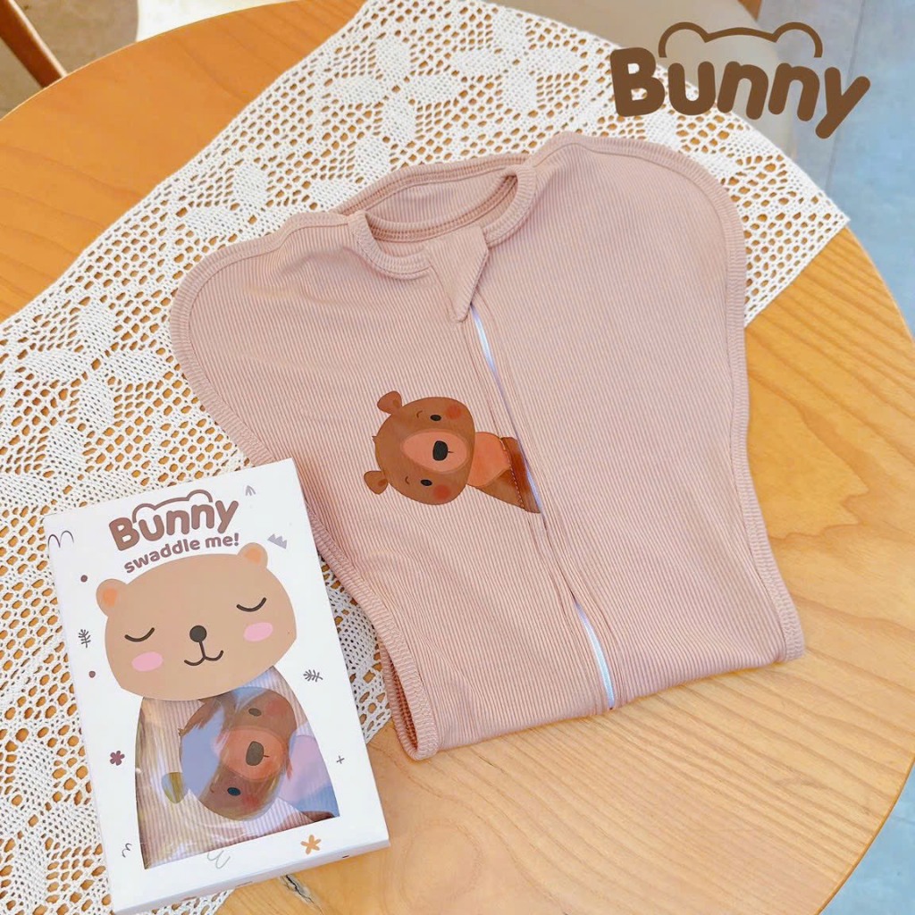 Nhộng chũn cho bé sơ sinh ngủ ngon Bunny vải tăm lụa Hàn Quốc chũn quấn cho bé cao cấp