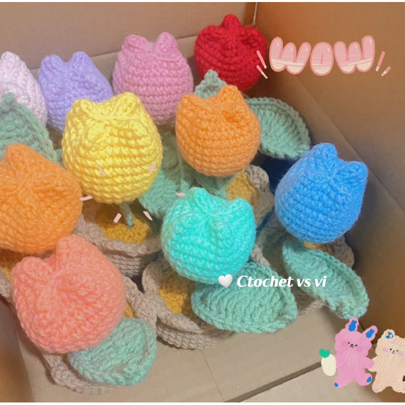Chậu hoa tulip bằng len mini để bàn, trang trí nhà, quà tặng dễ thương | ảnh shop tự chụp|