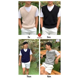 Áo len gile nam hàn quốc cổ tim form rộng, áo dile len cao cấp cổ v trơn basic ababa gile-tim