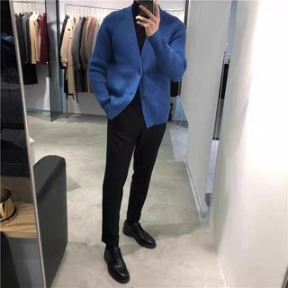 Áo khoác len nam Cardigan Hàn Quốc màu Xanh len cao cấp dày mềm mịn ABABA cardigan-xanh