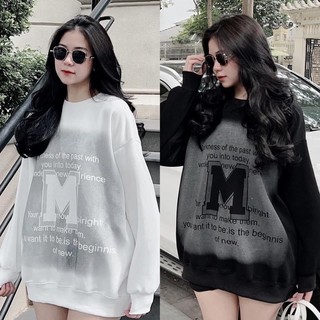 Áo nỉ sweater nữ dày dặn in chữ M, áo nỉ form rộng cổ tròn đủ màu phong cách thời trang